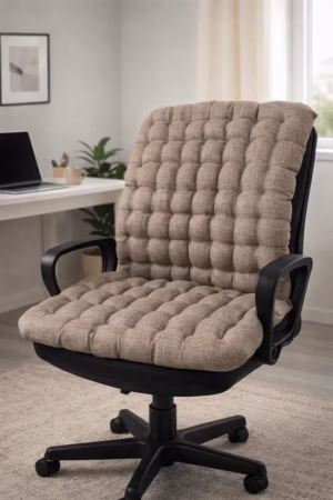 Brown Tufted Linen Office Chair Cushion with Back Support