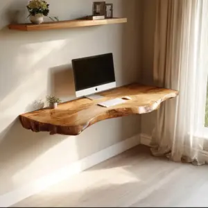 Natural Edge Solid Wood Floating Desk