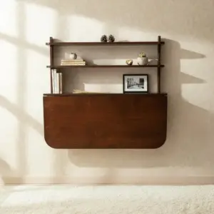 Wall Mounted Folding Desk with Shelves