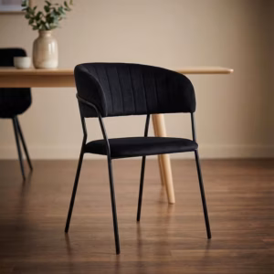 Upholstered Chair with Black Metal Legs