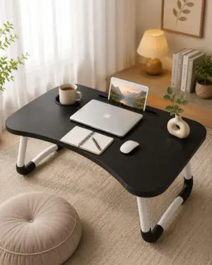 Foldable Laptop Table with Tablet Slot and Cup Holder