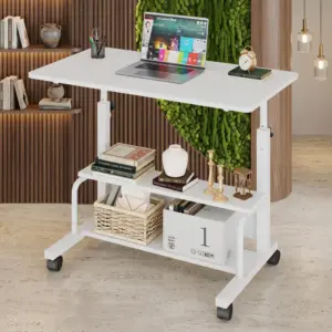 White Adjustable Mobile Standing Desk with Rolling Workstation