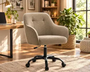 Brown Linen Fabric Adjustable Swivel Chair