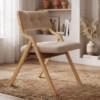 Beige Wooden Folding Dining Chair with Padded Seat