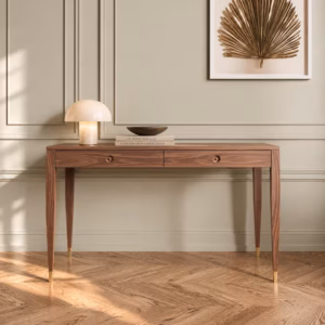 Mid-Century Walnut Writing Desk with Brass Details